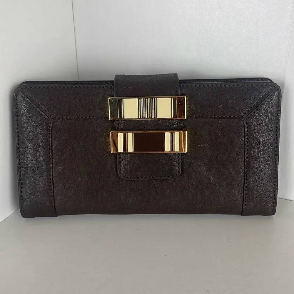 Chocolate Brown Wallet Gold Enameled Hardware